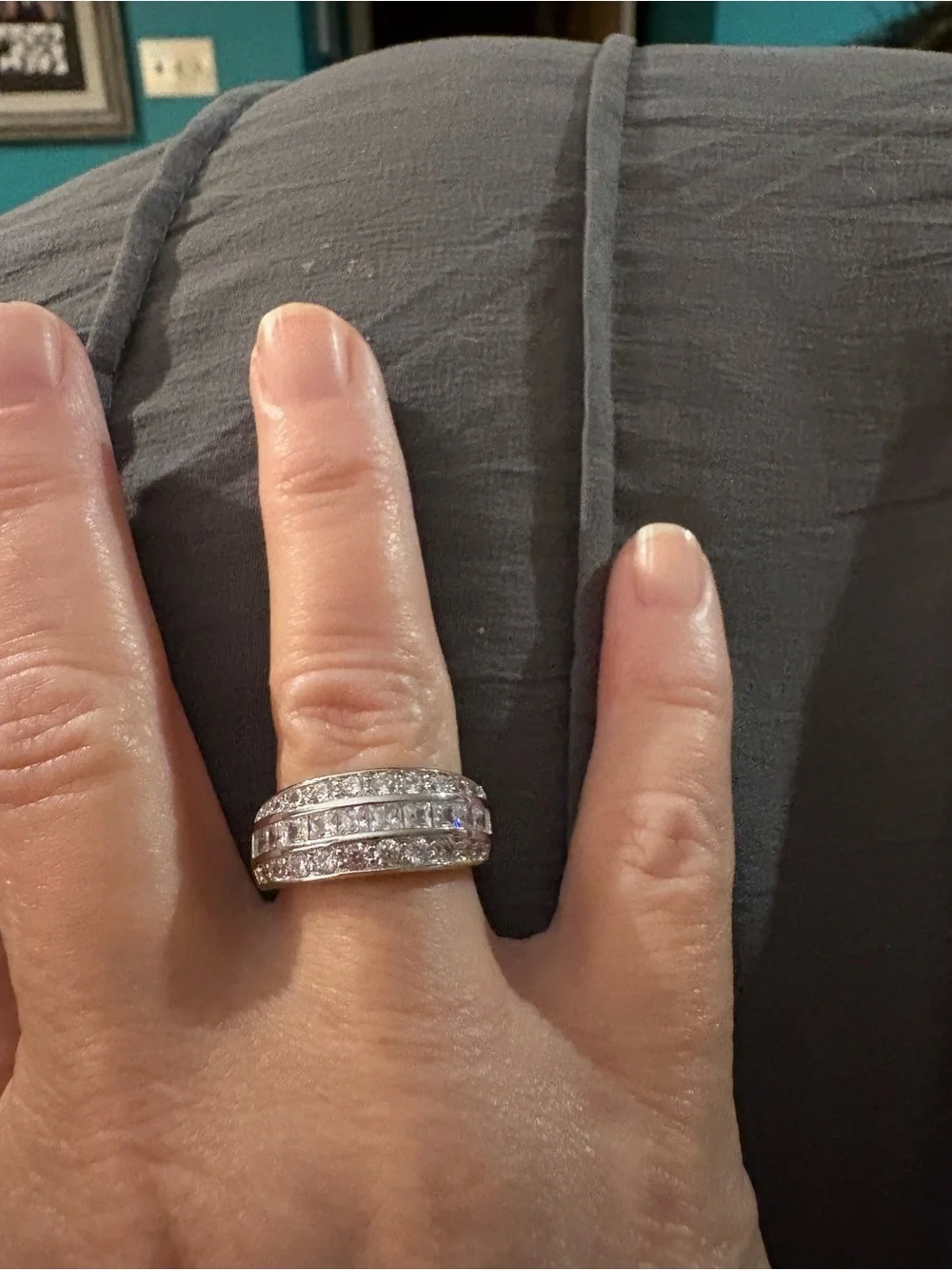 Sterling Silver Triple Row CZ Band Ring - White